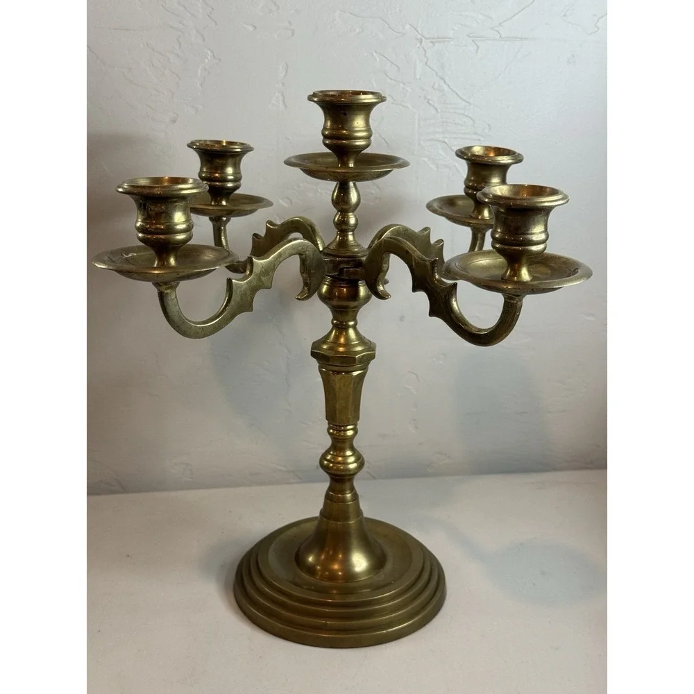 Vintage Solid Brass 4 Arm 5 Candle Holder Candelabra Candlesticks 11.5 Inches